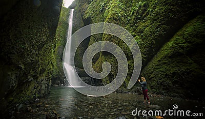 Lower Oneonta Falls waterfall located in Western Gorge, Oregon. Editorial Stock Photo