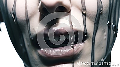 the lower part of the face with tears or water running down it, crying Stock Photo