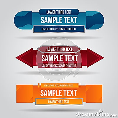 Lower third red blue and orange design tv template modern contemporary. Set of banners bar screen broadcast show bar name. Vector Illustration