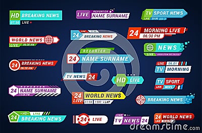 Lower third tv titles set, design for broadcasting and television Vector Illustration