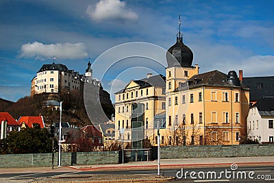 Lower and Upper Castles of Greiz, a town in the state of Thuringia, on the river White Elster in Eastern Germany Stock Photo