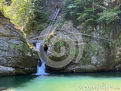 The lower waterfall Giessenfall Der Untere Giessenfall oder Kleiner Giessenfall waterfall on the Thur River - Switzerland Stock Photo