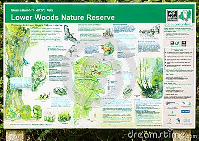 Lower Woods Nature Reserve information board Editorial Stock Photo