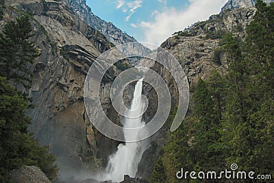 Lower Yoseimite Falls in Yosemite Valley National Park, California, USA. Near Landmarks: Tunnel View, El Capitan, Bridalveil Falls Stock Photo