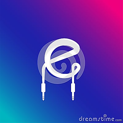 Lowercase Letter E Alphabet Music Logo Design on Multicolor Gradient background. Initial and Audio cable jack logo concept Stock Photo