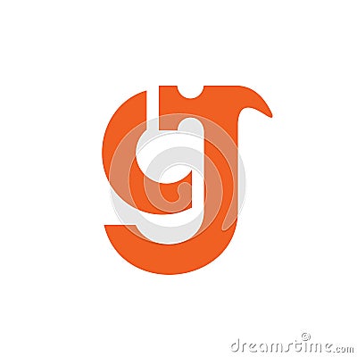 Lowercase letter g or cj hammer logo, home builder icon design, orange color - vector Vector Illustration