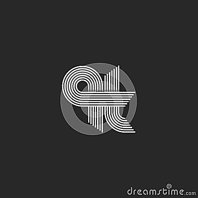 Lowercase qt letters idea logo initials monogram, hipster t and q symbols, smooth parallel thin lines minimalism style emblem Vector Illustration