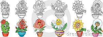 Flowers set. House plants in pots Vector Illustration