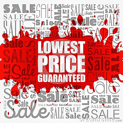 Lowest Price Guaranteed sale word cloud, business concept background Stock Photo