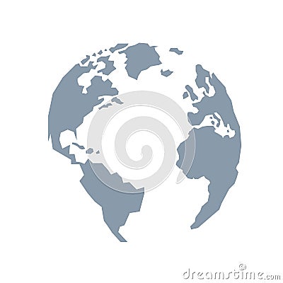 Lowpoly globe. America, Europe, Atlantic Ocean. Blue grey. Vector Illustration