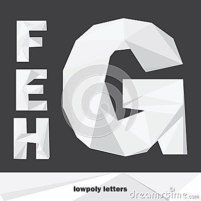 Lowpoly letters E F G H isolated on dark background. English alphabet in shades of grey. Vector illustration Cartoon Illustration