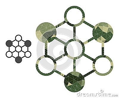 Lowpoly Mosaic Blockchain Icon in Camouflage Army Colors Vector Illustration