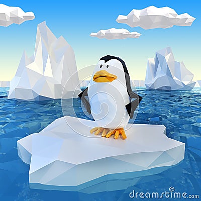 Lowpoly penguin on ice Stock Photo