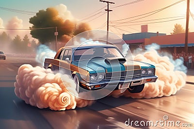 lowrider hispanic suburban carlifornian cultured tuned cars smoking drifting fishtailing in the street Stock Photo