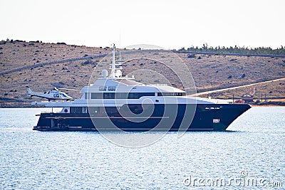 Loxury yacht with helicopter onboard Stock Photo