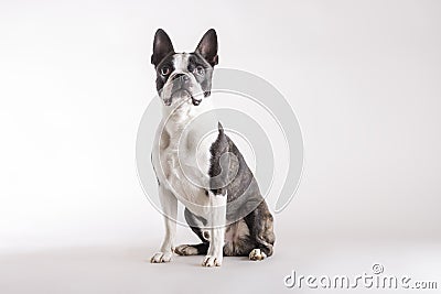 Loyal Boston Terrier watching looking upwards Stock Photo