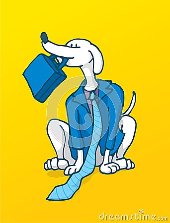 Loyal business employee working like a dog in costume Vector Illustration