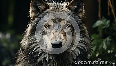 A loyal German Shepherd sits in the snow, looking at the camera generated by AI Stock Photo