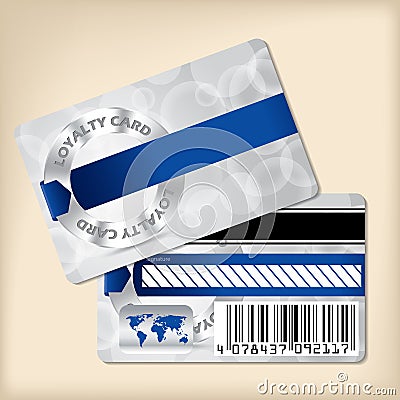 Loyalty card design with blue ribbon Vector Illustration