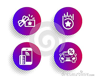 Loyalty gift, Loyalty star and Contactless payment icons set. Car leasing sign. Vector Vector Illustration