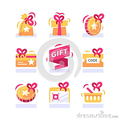 Loyalty gift, reward for purchase, earn points and redeem special present, lottery prize Vector Illustration