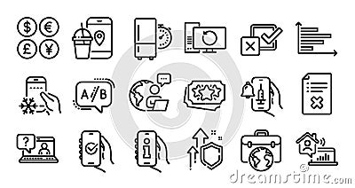 Loyalty points, Refrigerator app and Refrigerator timer line icons set. Vector Vector Illustration