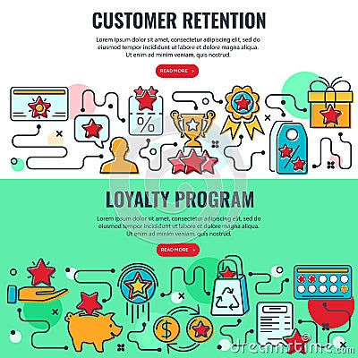 Loyalty Program Customer Retention Banners Vector Illustration