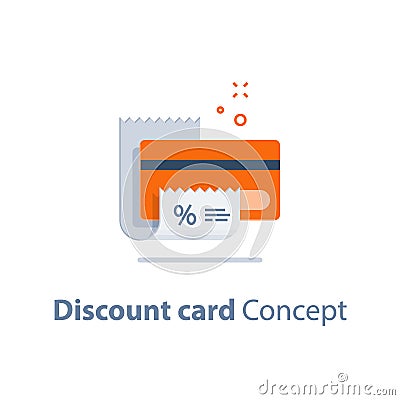 Loyalty program, discount card, till slip, credit card payment Vector Illustration
