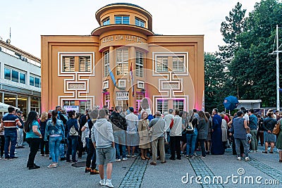 Vuk`s House of Culture serbian: Vukov dom kulture in the center of Loznica. Editorial Stock Photo