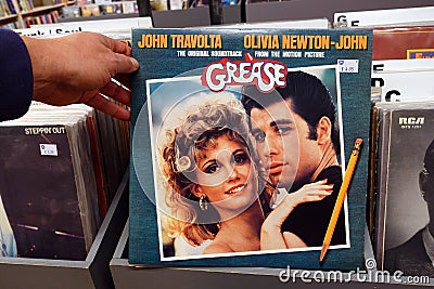 LP Album of Grease: The Original Soundtrack from the Motion Picture Editorial Stock Photo