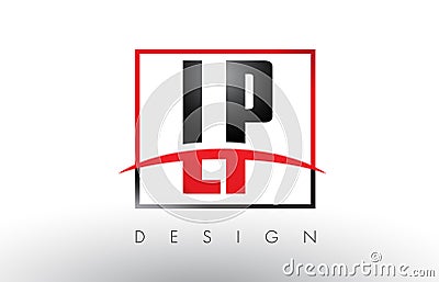 LP L P Logo Letters with Red and Black Colors and Swoosh. Vector Illustration