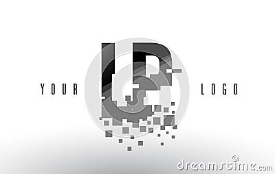 LP L P Pixel Letter Logo with Digital Shattered Black Squares Vector Illustration