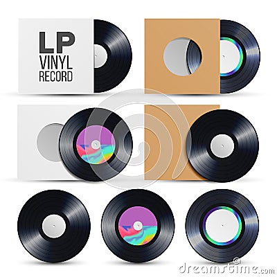 Lp Record Vector. Vinyl LP Cover Plate Mockup. Retro Vintage Album. Audio Background Illustration Vector Illustration