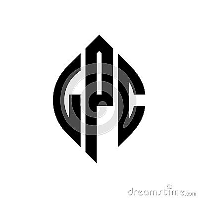 LPC circle letter logo design with circle and ellipse shape. LPC ellipse letters with typographic style. The three initials form a Vector Illustration