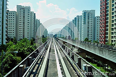 LRT train railings with apartments Stock Photo