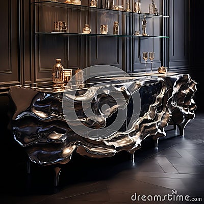 Ls3 Silver Console: Dark, Moody Landscape Inspired Home Furniture Stock Photo