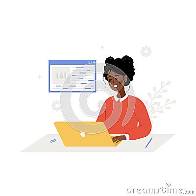 Lsi keyword generation. Latent Semantic Indexing. Key phrases generator. Vector illustration in cartoon style. African Vector Illustration