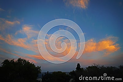 Sky with clouds after sunset on Filopappou hill Stock Photo