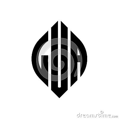LUA circle letter logo design with circle and ellipse shape. LUA ellipse letters with typographic style. The three initials form a Vector Illustration