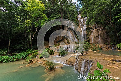 Luang Prabang Kansai falls in frest Stock Photo