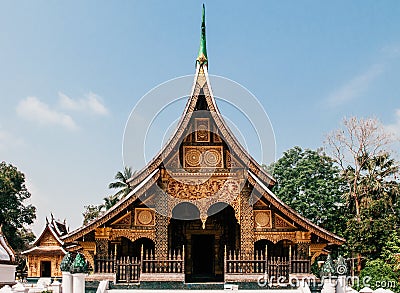 Golden Buddha hall at Wat Xieng thong, Luang Prabang - Laos Stock Photo