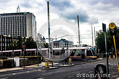 Luas light rail crossing River Liffey Dublin city centre Editorial Stock Photo