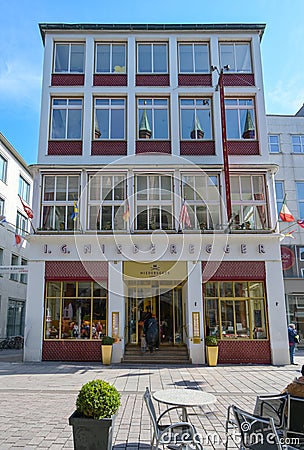 Lubeck, Germany, April 17, 2023: Niederegger house, popular Luebeck marzipan in the traditional building with store, cafe and Editorial Stock Photo