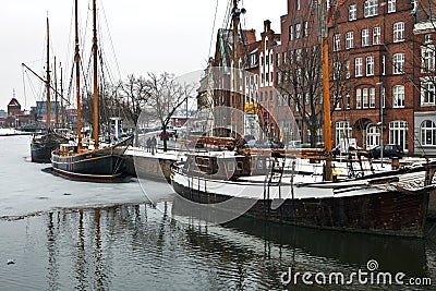 Lubeck harbour in winter Stock Photo