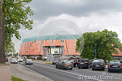 Street view with Cuprum Arena â€“ shopping centre in Lubin Editorial Stock Photo