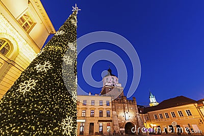 Lublin City Hall and Krakowska Gate Stock Photo