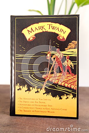 Lublin, 25 March 2023. leather bound edition of classic book by Mark Twain Editorial Stock Photo