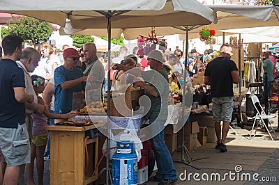 LUBLIN, POLAND- 29 july 2017- street shop sellers offering local Editorial Stock Photo