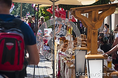 LUBLIN, POLAND- 29 july 2017- street shop sellers offering local Editorial Stock Photo