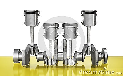 Lubricant concept. Crankshaft with pistons in the oil on a white background Cartoon Illustration